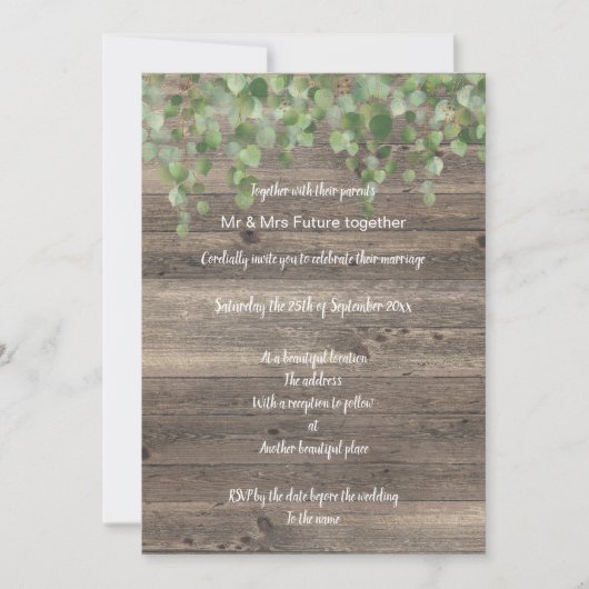 RUSTISCHE EUCALYPTUS WASSERFALL WEDING INVITATION EINLADUNG (Vorderseite)