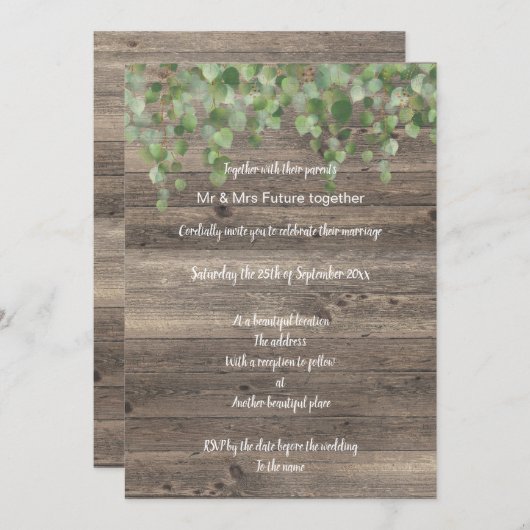 RUSTISCHE EUCALYPTUS WASSERFALL WEDING INVITATION EINLADUNG (Vorne/Hinten)