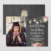 Rustische Graduierungspartei Jars Chalk Blume Foto Einladung (Vorne/Hinten)