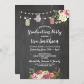 Rustische Graduierungsparty Jars Chalk Blume laden Einladung (Vorne/Hinten)