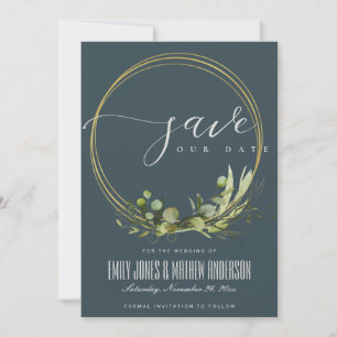 RUSTISCHE GRAULETTE GRÜNE GOLD FOLIAGE WATERCOLOR SAVE THE DATE