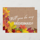 Rustische Herbstlaub Burlap BRIDESMAID Einladung (Vorne/Hinten)