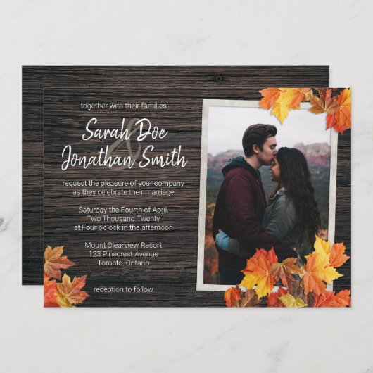 Rustische Herbstlaub und Holzeinladung Einladung (Vorne/Hinten)