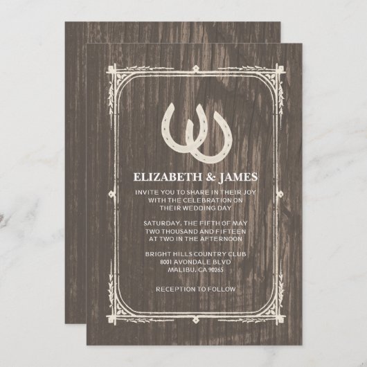 Rustische Hufeisen Hochzeitsreisen Einladung (Vorne/Hinten)