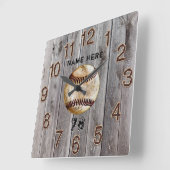 Rustische Imitate Holz Personalisierte Baseball Uh Quadratische Wanduhr (Winkel)
