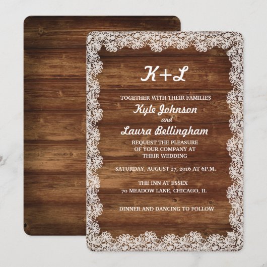 RUSTISCHE LACE-WEDERINVITATION EINLADUNG (Vorne/Hinten)