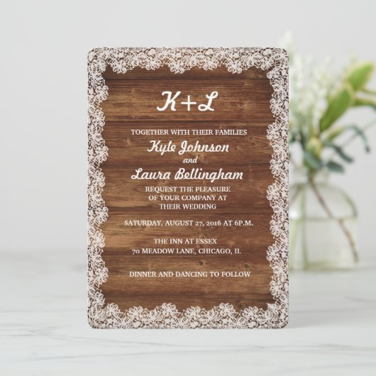 RUSTISCHE LACE-WEDERINVITATION EINLADUNG (Stehend Vorderseite)