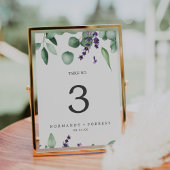 Rustische Lavendel und Eukalyptus-Tischnummer Tischnummer