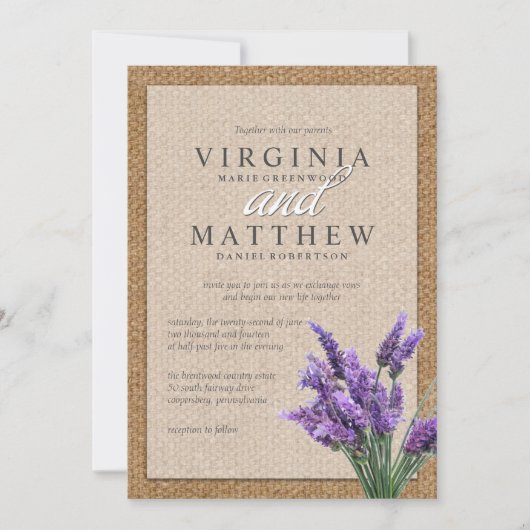 RUSTISCHE LAVENDER WEDING INVITATION EINLADUNG (Vorderseite)
