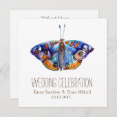 Rustische Leinwand, Blauer Schmetterling Einladung (Vorne/Hinten)