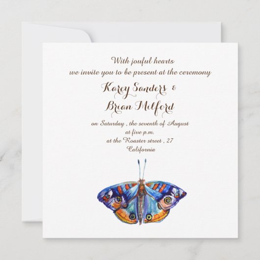 Rustische Leinwand, Blauer Schmetterling Einladung (Rückseite)