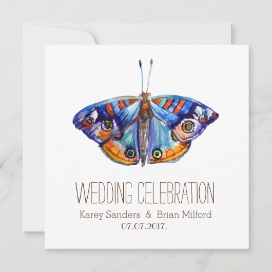 Rustische Leinwand, Blauer Schmetterling Einladung (Vorderseite)
