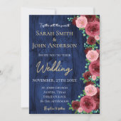 Rustische Marine und Burgund Wasserfarben-Hochzeit Einladung (Vorderseite)