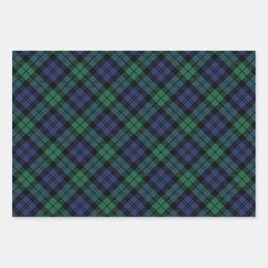 Rustische Marine und grüne Uhr Kariert frohe Weihn Geschenkpapier Set (Vorderseite)