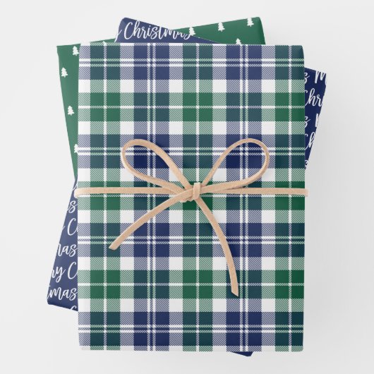 Rustische Marine und grüne Uhr Kariert frohe Weihn Geschenkpapier Set (Beispiel)