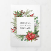 Rustische Poinsettia QR Code Weihnachtsfeier Dreifach Gefaltete Einladung (Cover)