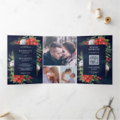 Rustische Poinsettia QR Code Weihnachtsnachtsfeier Dreifach Gefaltete Einladung (Innenseite)