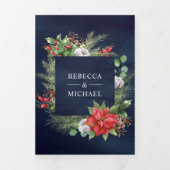 Rustische Poinsettia QR Code Weihnachtsnachtsfeier Dreifach Gefaltete Einladung (Cover)