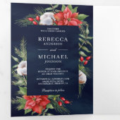 Rustische Poinsettia QR Code Weihnachtsnachtsfeier Dreifach Gefaltete Einladung (Innen Erste Seite)