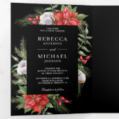 Rustische Poinsettia QR Code Weihnachtsschwarze Ho Dreifach Gefaltete Einladung (Innen Erste Seite)