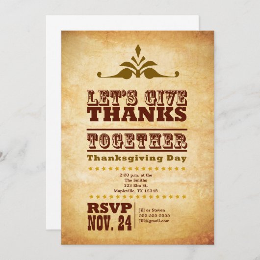 Rustische Retro-Erntedank-Einladung Einladung (Vorne/Hinten)