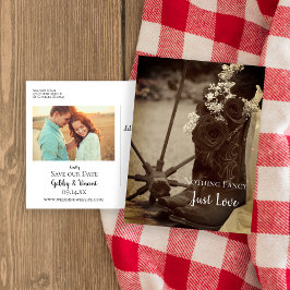 Rustische Rose Cowboy Boots Save the Date Sepia Ankündigungspostkarte