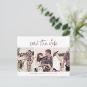 Rustische Rose Gold 3 Fotovorlage Save the Date Einladungspostkarte (Stehend Vorderseite)