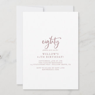 Rustische Rose Gold Script 80. Geburtstagsparty Einladung