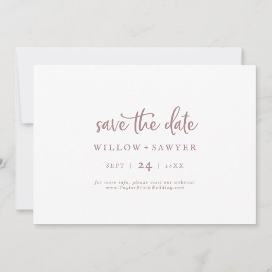 Rustische Rose Gold Script Horizontal Save the Dat Date (Vorderseite)
