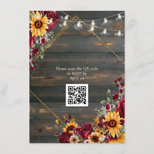 Rustische Rose und Aster QR Code Wedding Begleitkarte (Rückseite)