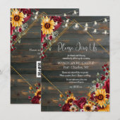 Rustische Rose und Aster QR Code Wedding Begleitkarte (Vorne/Hinten)