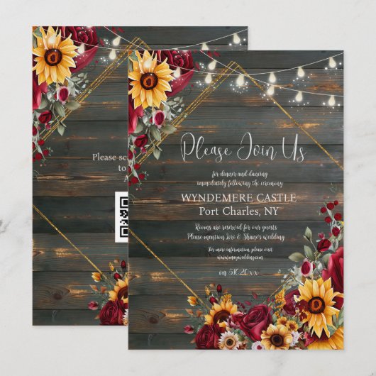 Rustische Rose und Aster QR Code Wedding Begleitkarte (Vorne/Hinten)