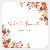 Rustische Rose und Chrysanthemum-Hochzeit im Herbs Quadratischer Aufkleber (Vorderseite)