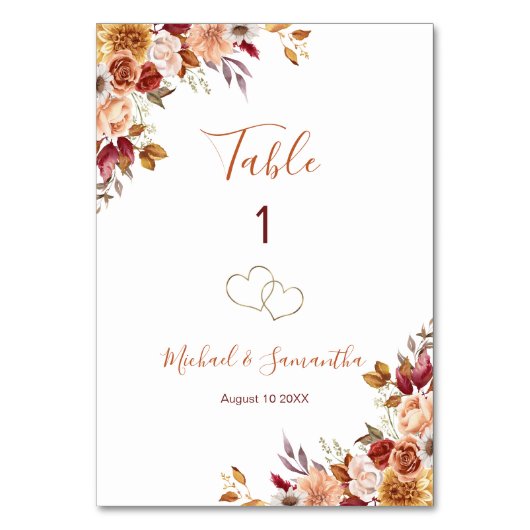 Rustische Rose und Chrysanthemum-Hochzeit im Herbs Tischnummer (Vorderseite)