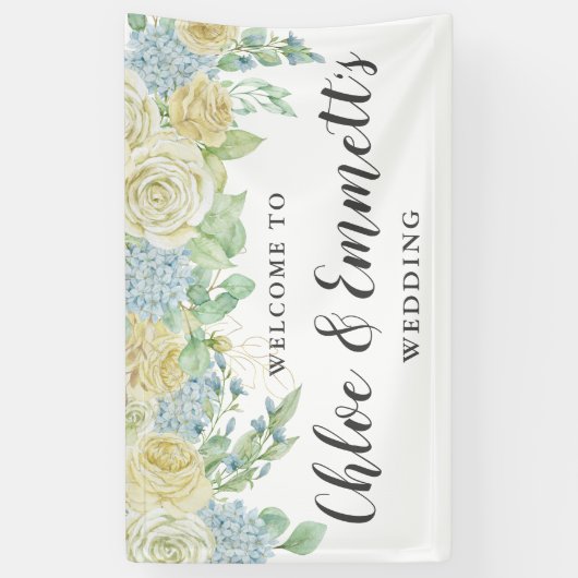 Rustische Rose und Hydrangea-Blumenhochzeit Banner (Vertikal)