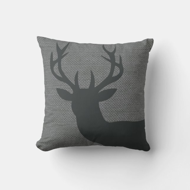 Rustische Silhouette für Hirsch auf Burlap| grau Kissen (Vorderseite)