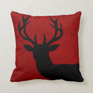 Rustische Silhouette für Hirsch auf Burlap  Rotsc Kissen