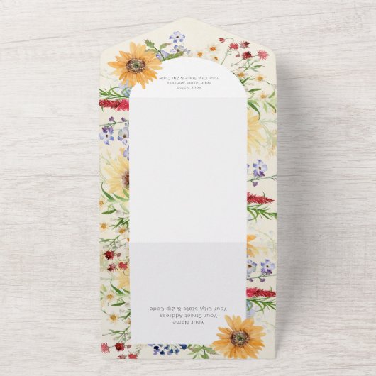 Rustische Sommer-Wildblumen Sonnenblumen Creme QR  All In One Einladung (Außenbereich)
