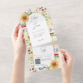 Rustische Sommer-Wildblumen Sonnenblumen Creme QR  All In One Einladung (Abreißen)