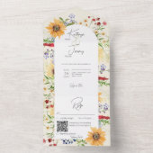 Rustische Sommer-Wildblumen Sonnenblumen Creme QR  All In One Einladung (Innen Boden)