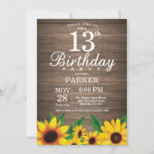 Rustische Sonnenblume 13. Geburtstag Einladung (Vorderseite)