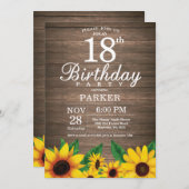 Rustische Sonnenblume 18. Geburtstag Einladung (Vorne/Hinten)