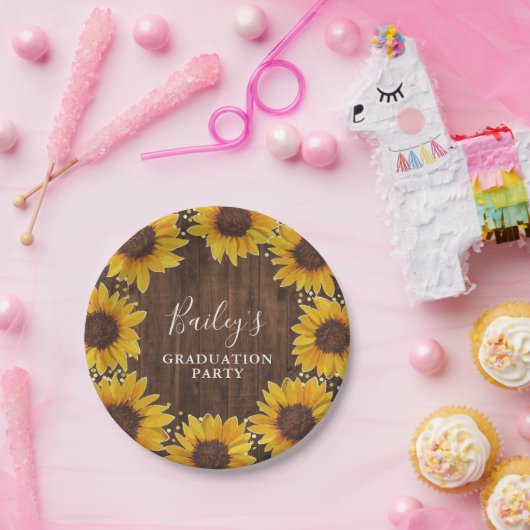 Rustische Sonnenblumen Goldfels-Dots-Graduierung Pappteller (Party)