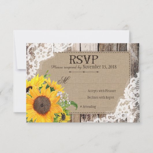 Rustische Sonnenblumen RSVP-Karte RSVP Karte (Vorderseite)