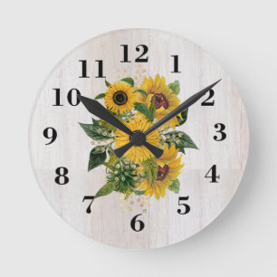 Rustische Sonnenblumen Runde Wanduhr