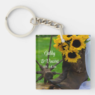 Rustische Sonnenblumen und Cowboy Boots Western Ho Schlüsselanhänger