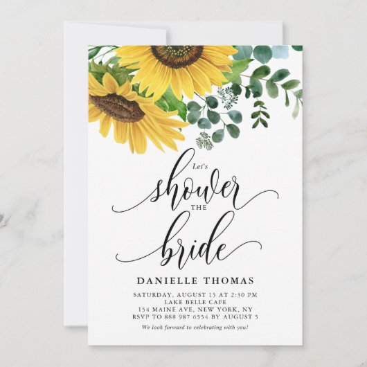 Rustische Sonnenblumen und Eukalyptus-Brautparty Einladung (Vorderseite)