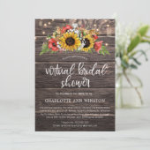 Rustische Sonnenblumen Virtual Brautparty Einladung (Stehend Vorderseite)