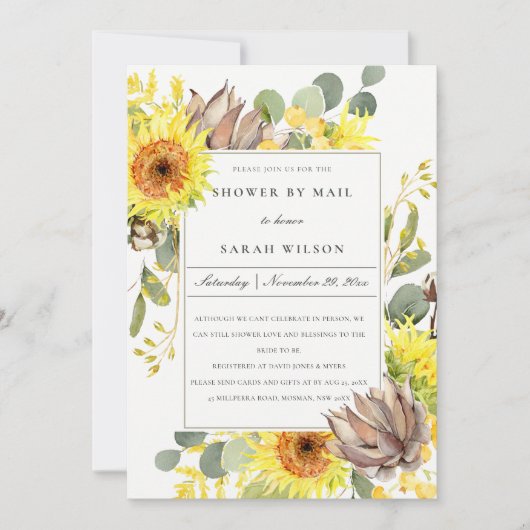 RUSTISCHE SONNENBLUMENDUSCHE EUCALYPTUS MIT MAIL EINLADUNG (Vorderseite)