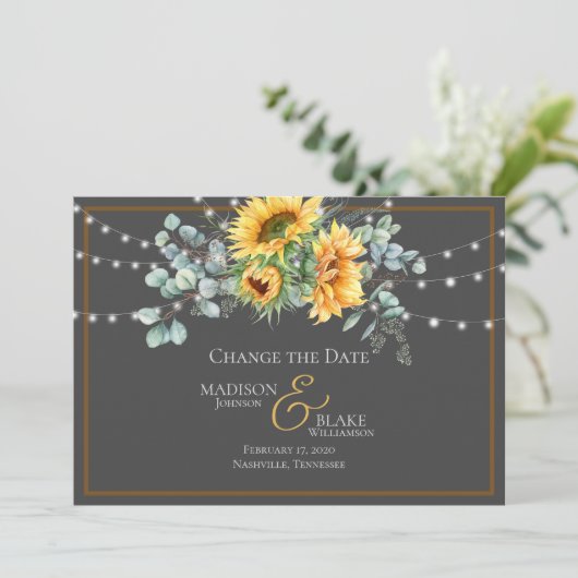 Rustische Strandleuchten Sonnenblumen ändern Datum Save The Date (Stehend Vorderseite)